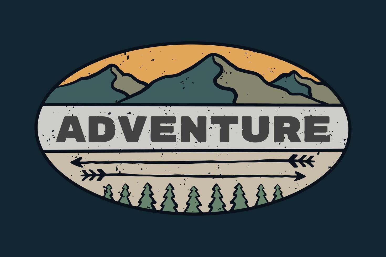 vintage illustration of badge with the adventure letter on the middle and completed by mountain nature and double arrowhead vector