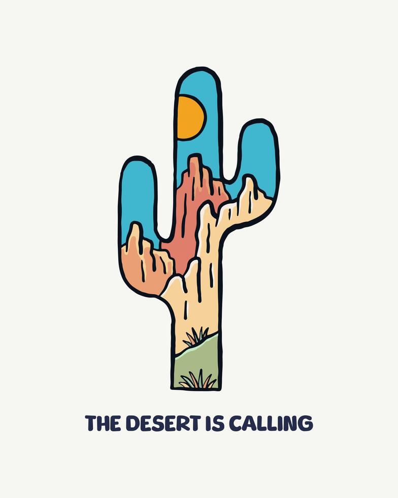 The desert is calling wild desert design for t shirt badge patch sticker and other illustration vector