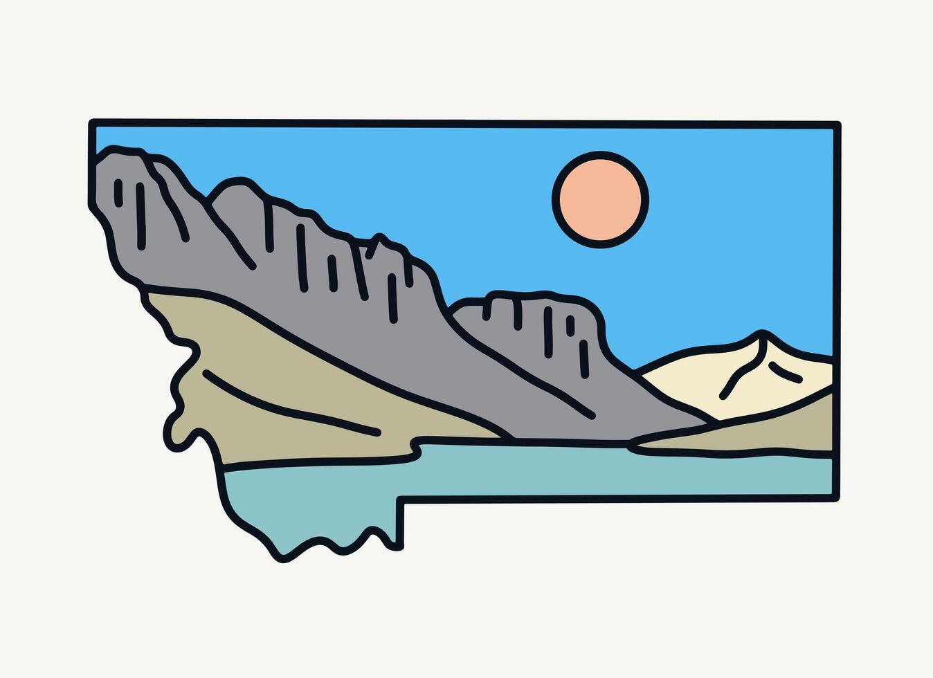 Glacier National Park in Montana mono line vector illustration for t shirt badge sticker design