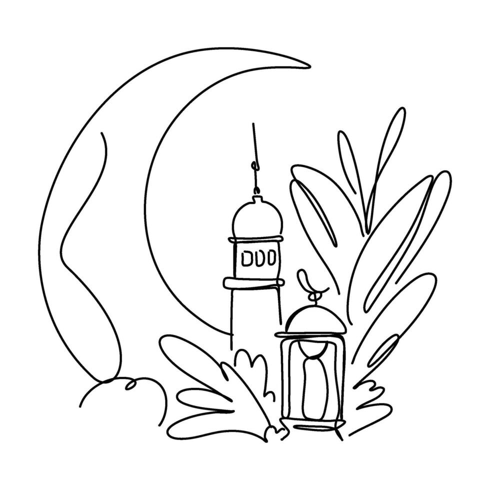 Minimalist Ramadan Crescent Moon Flat Illustration Doodle Art vector