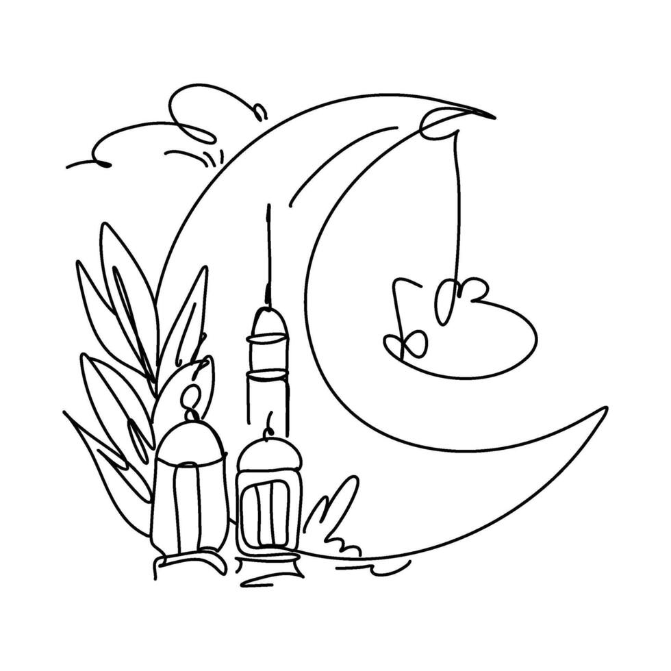 Minimalist Ramadan Crescent Moon Flat Illustration Doodle Art vector