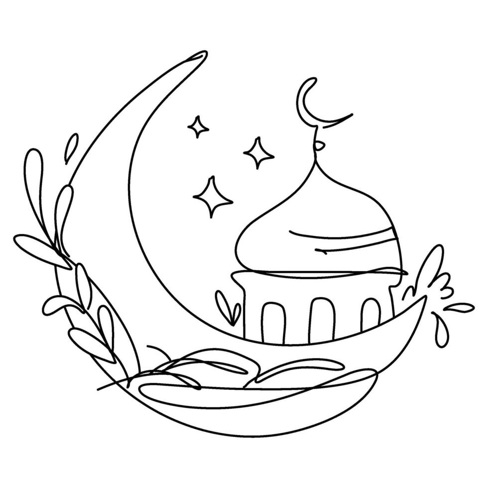 Minimalist Ramadan Crescent Moon Flat Illustration Doodle Art vector