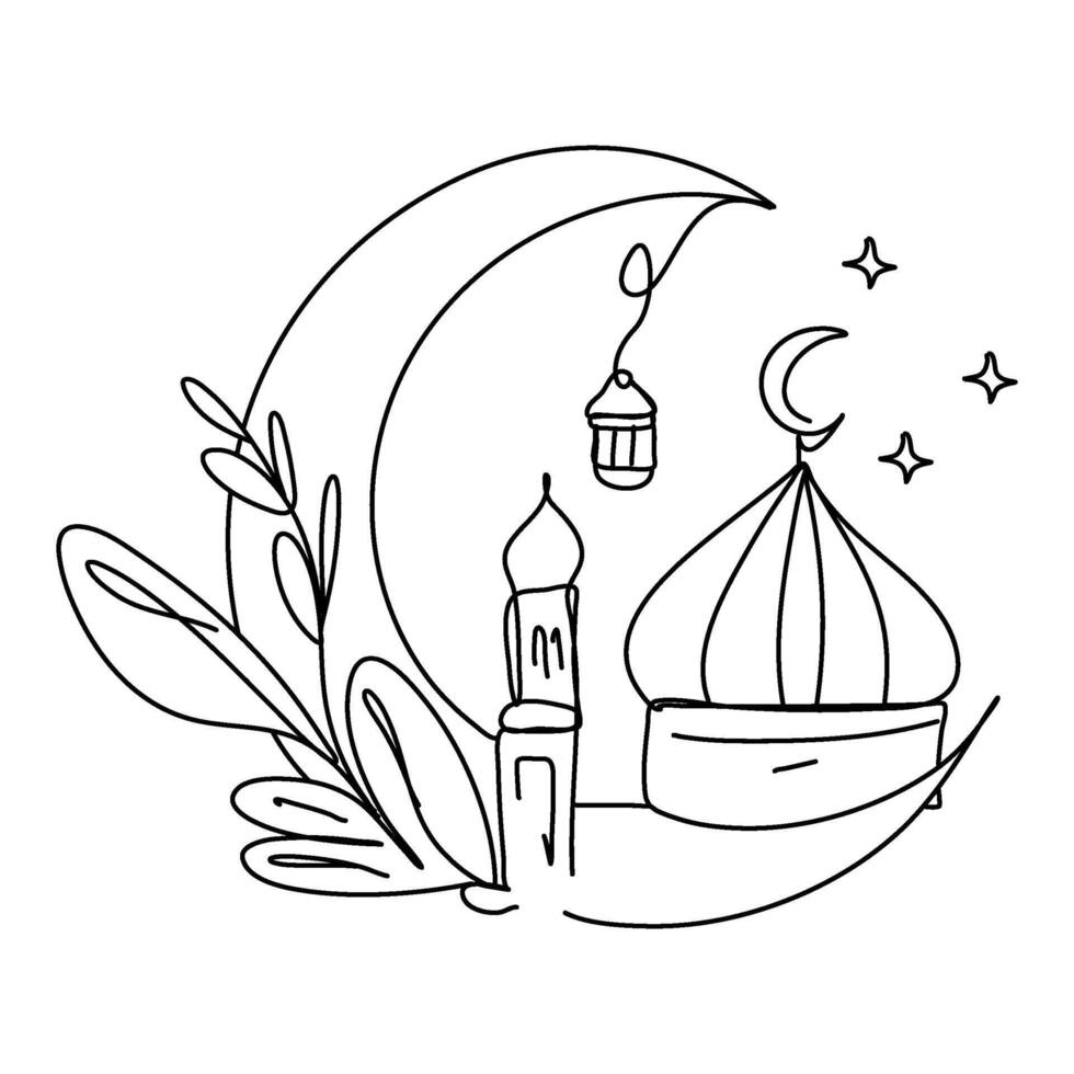 Minimalist Ramadan Crescent Moon Flat Illustration Doodle Art vector