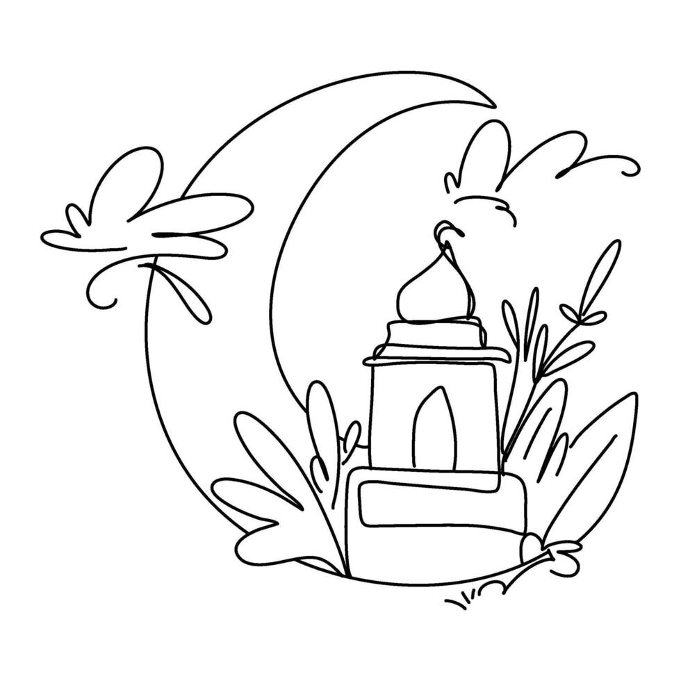 Minimalist Ramadan Crescent Moon Flat Illustration Doodle Art vector