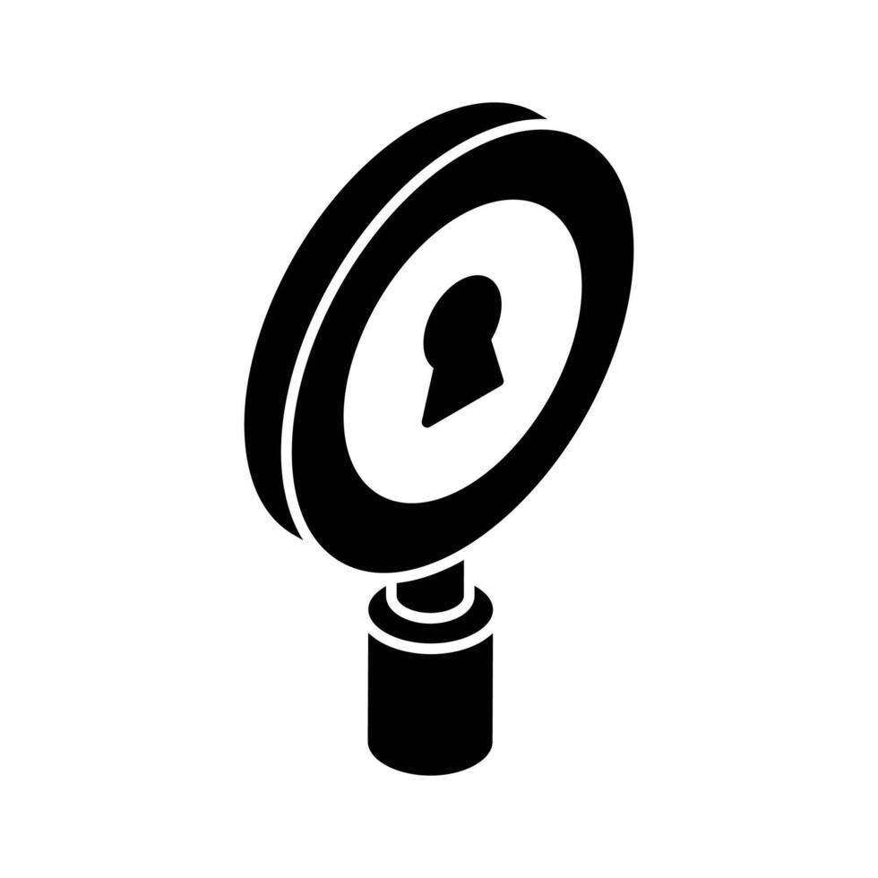 Keyhole on magnifier showing concept isometric icon of security search vector