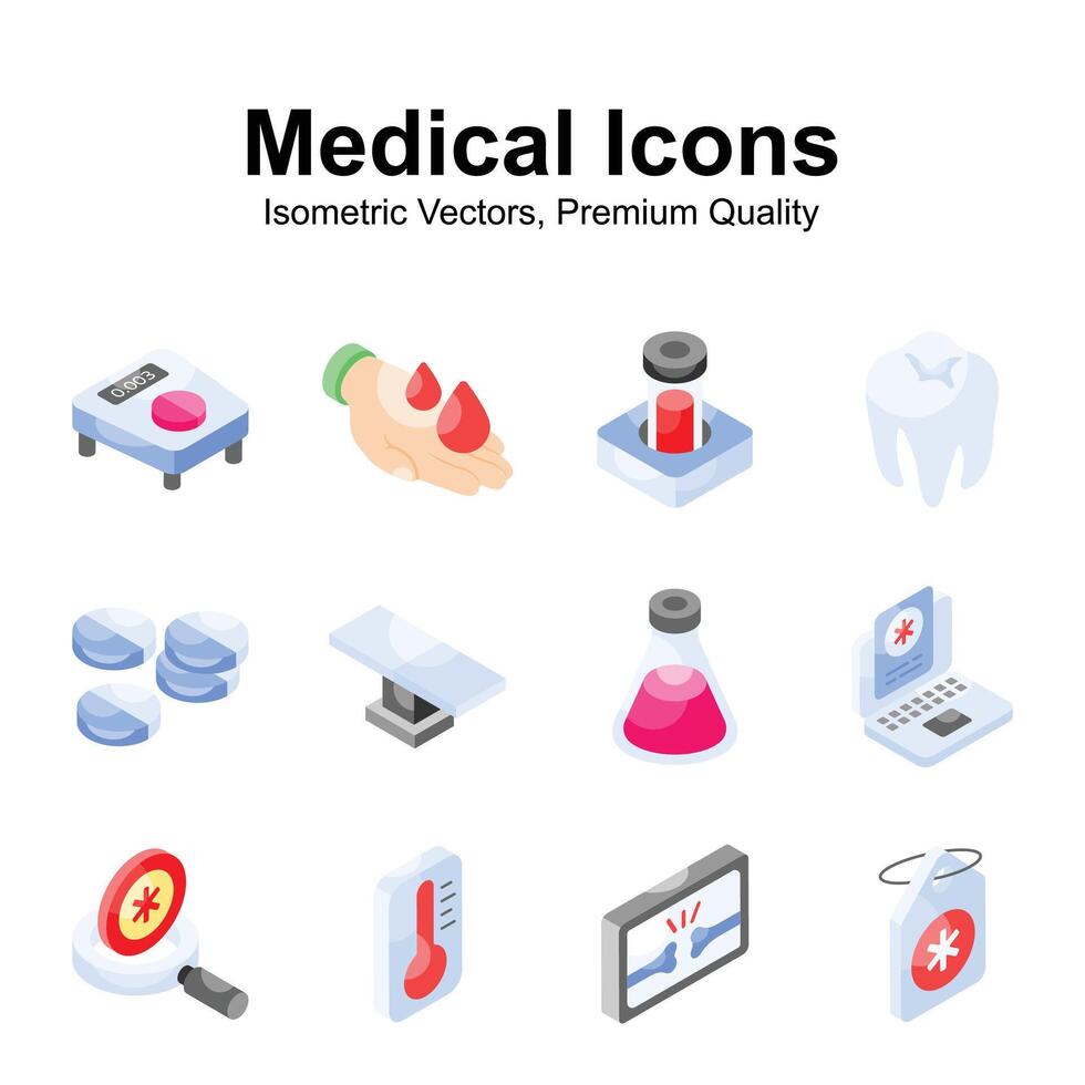 Trendy isometric vectors of medical and healthcare in editable style