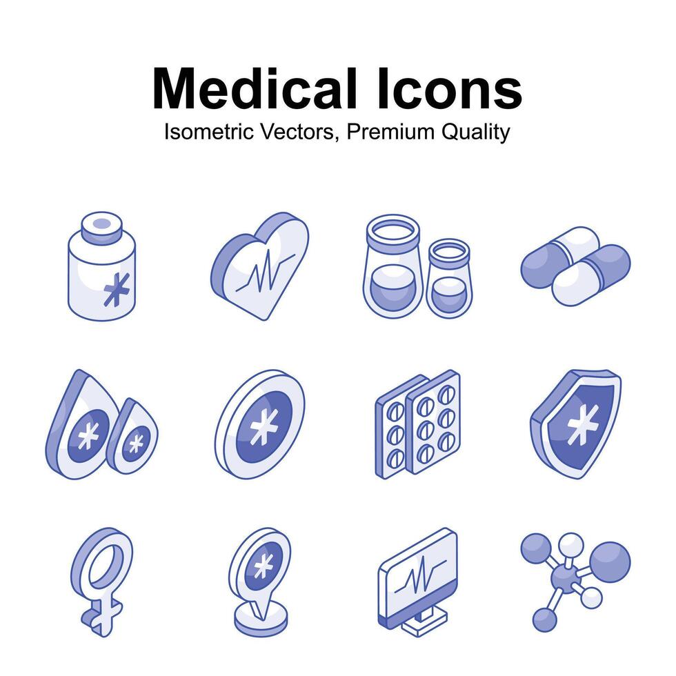 Get your hold on this beautiful designed medical and healthcare isometric icons vector