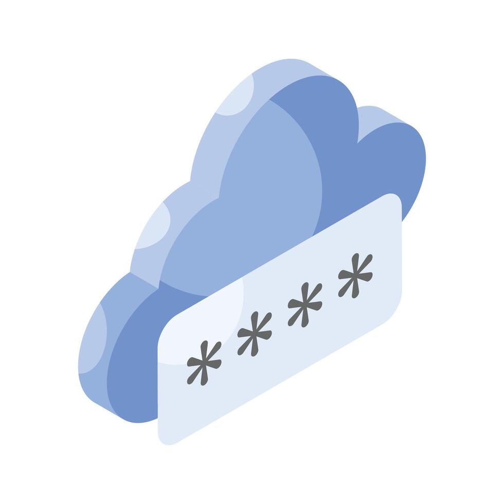 de moda isométrica icono de nube contraseña, nube red seguridad vector