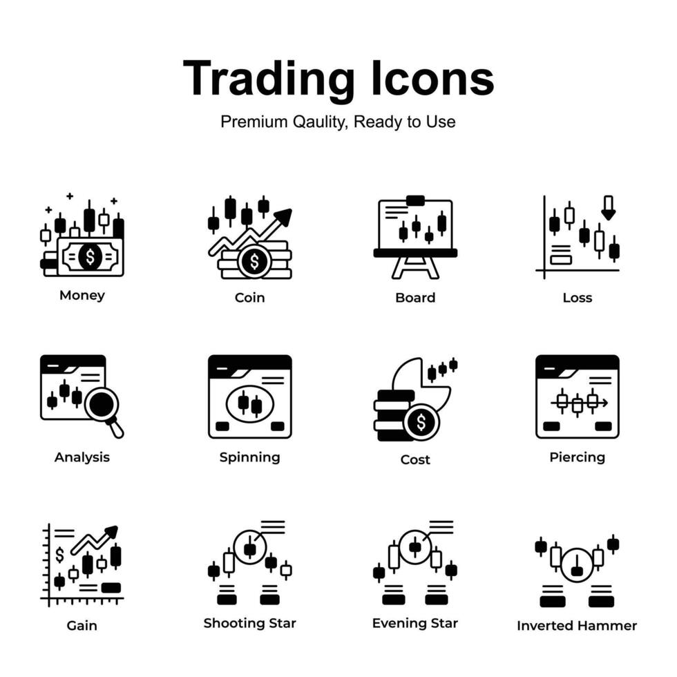 Get this amazing trading icons set in trendy design style, up for premium use vector