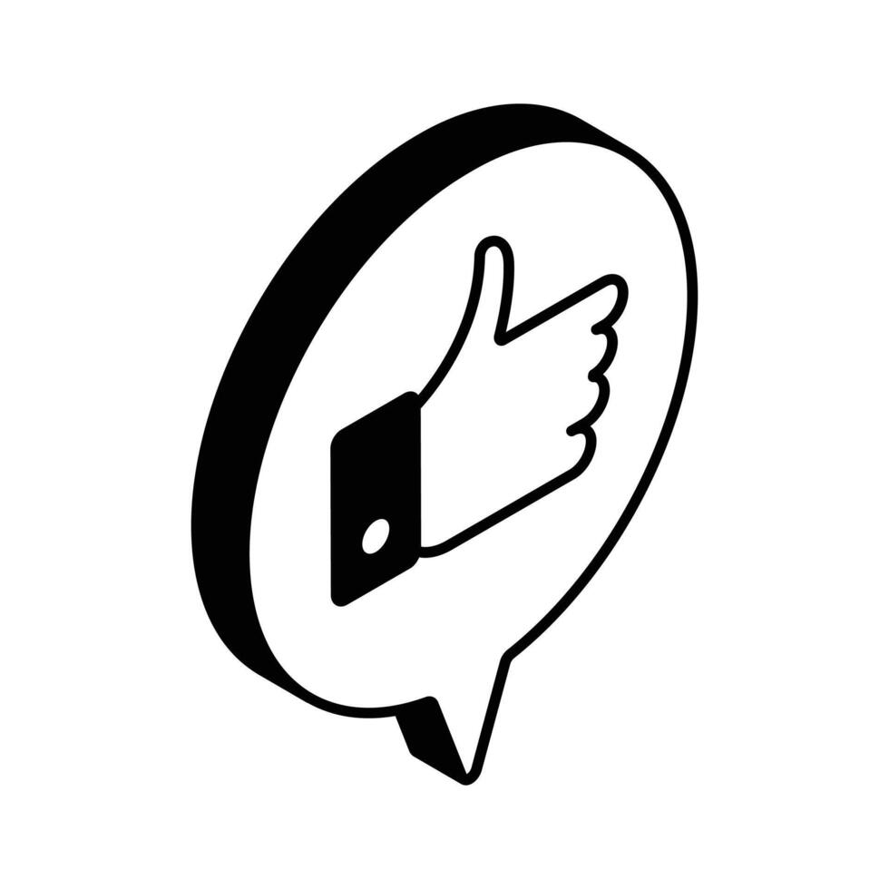 Thumbs up on chat bubble denoting isometric vector of positive feedback