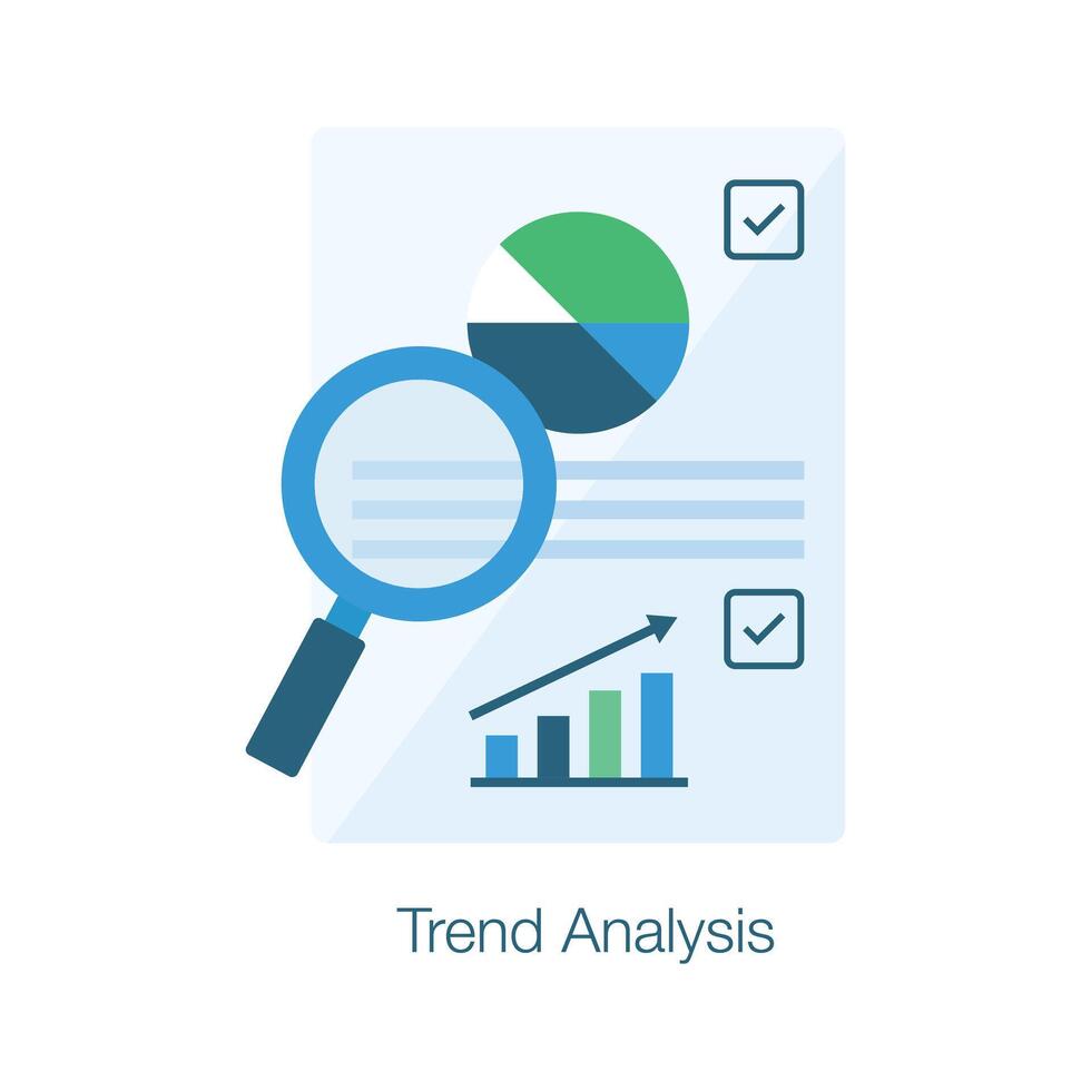 investigación evaluación, plano concepto icono de tendencia análisis en moderno estilo vector