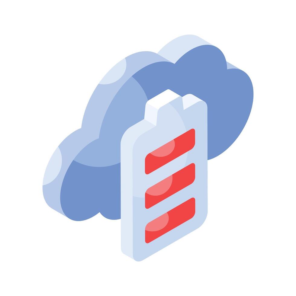 Cloud battery, cloud power supply isometric vector design