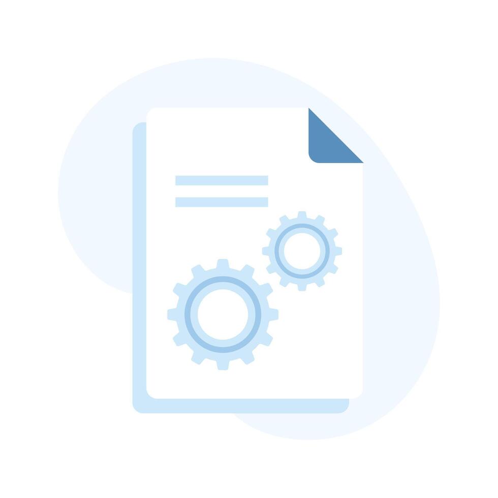 Cogwheel on paper showing flat concept icon of document setting vector