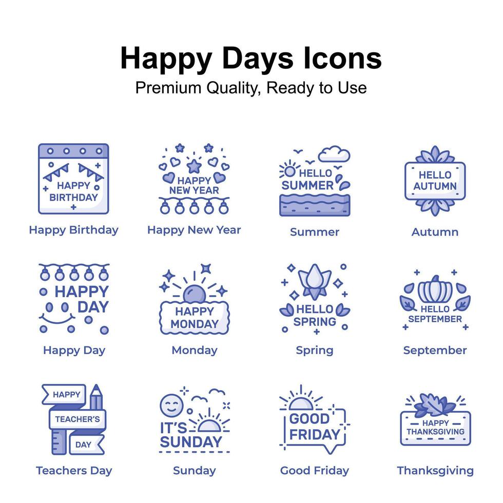 Pack of happy days icons, ready to use in websites and mobile apps vector