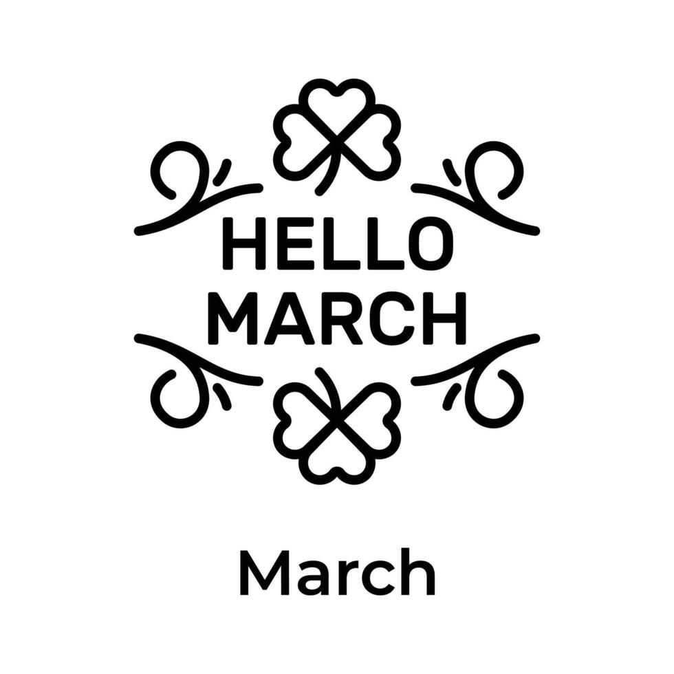 Hello march month icon with leaves, ready to use vector