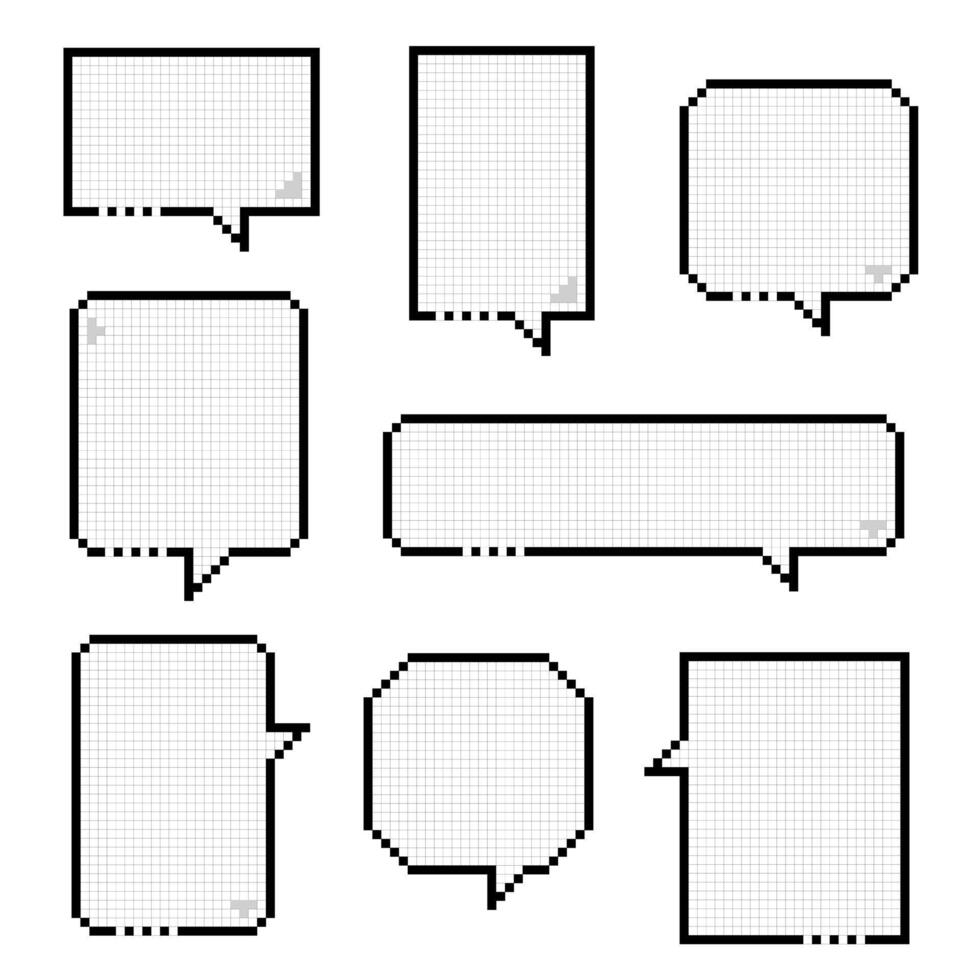 collection set of retro game 8bit pixel speech bubble balloon black and white color, flat design vector illustration