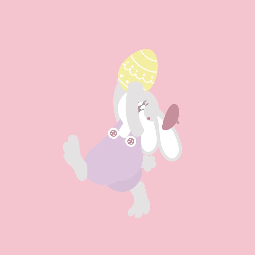 feliz festival de Pascua con conejo y huevo de mascota animal, color pastel, personaje de dibujos animados de ilustración de vector plano