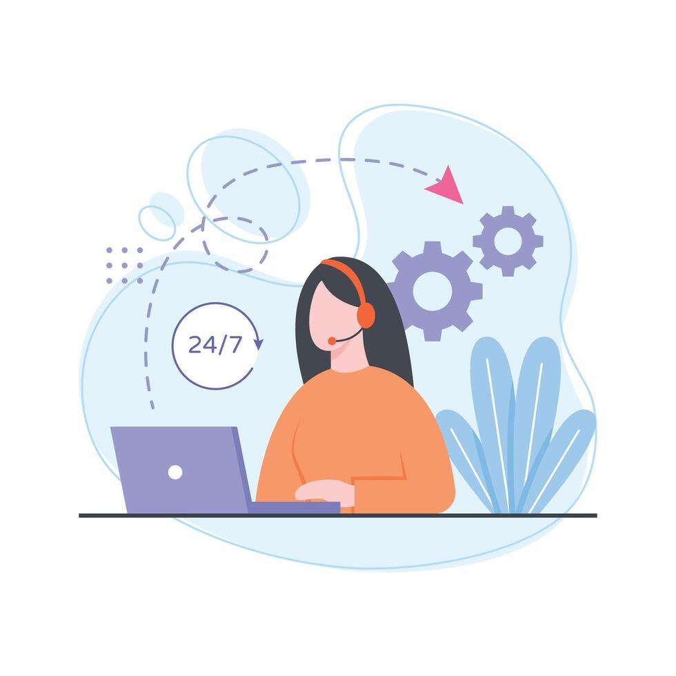Customer support, customer service illustration, 24 hours customer care service vector