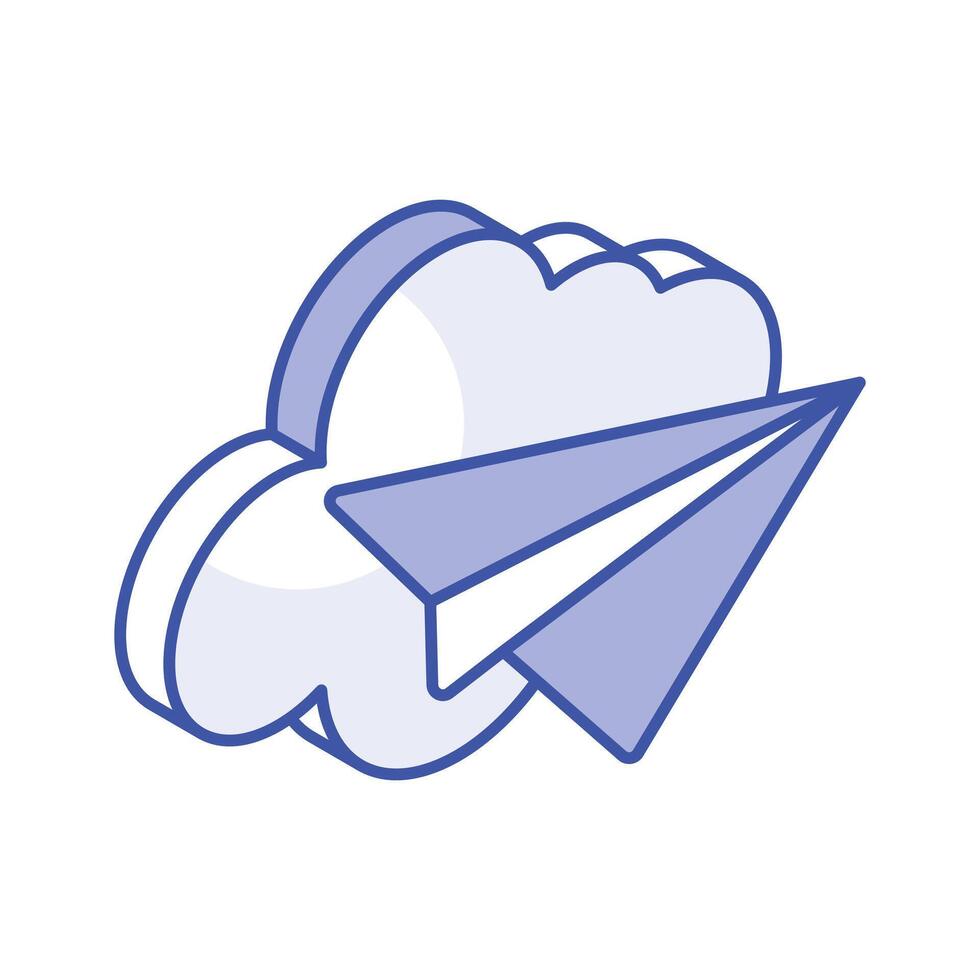 papel avión con nube isométrica icono de nube notificación en de moda estilo vector