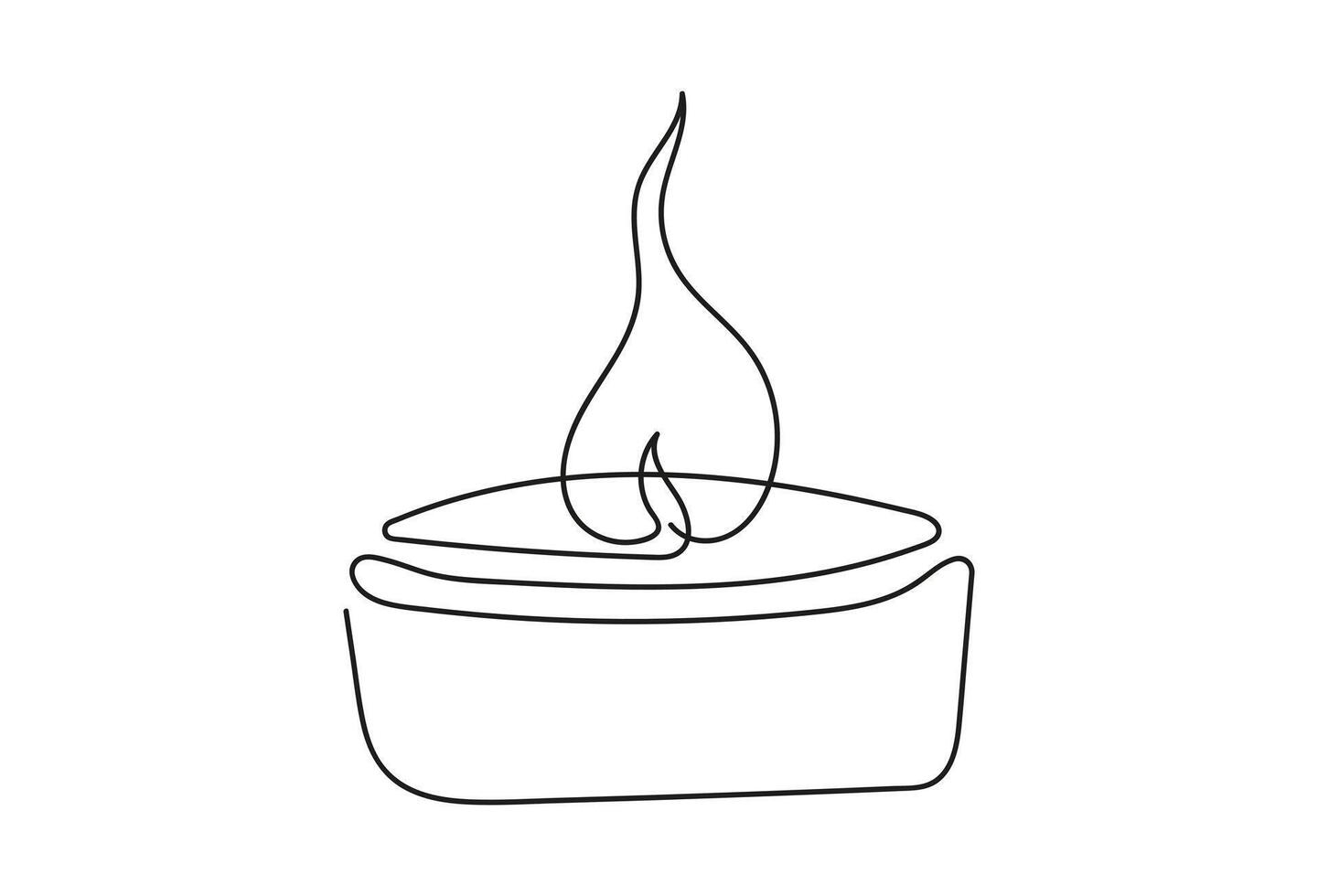 Tea light candle with flame. Burning decorative aromatic candle. Continuous one line drawing. Line art. Isolated on white background. Design element for print, greeting, postcard, scrapbooking. vector