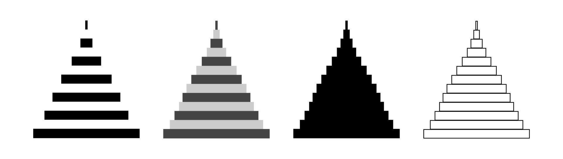 conjunto de 4 4 sencillo monocromo pirámides horizontal rectángulos formando un pirámide. silueta, describir. triangulos. sencillo geométrico diseño. minimalista gráfico. vector en blanco antecedentes