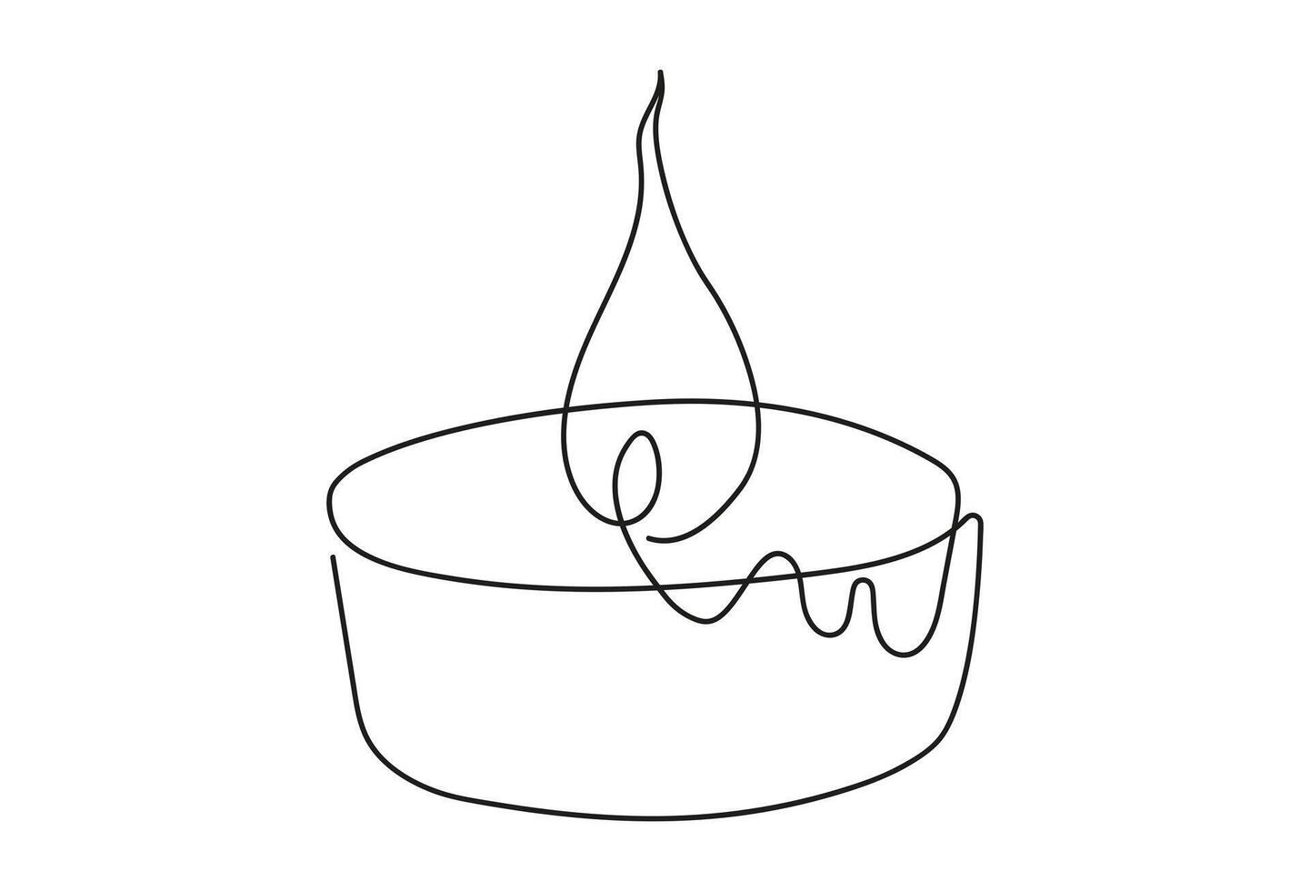 Tea light candle with flame. Burning decorative scented candle candle. Continuous one line drawing. Line art. Isolated on white background. Design element for print, greeting, postcard, scrapbooking. vector