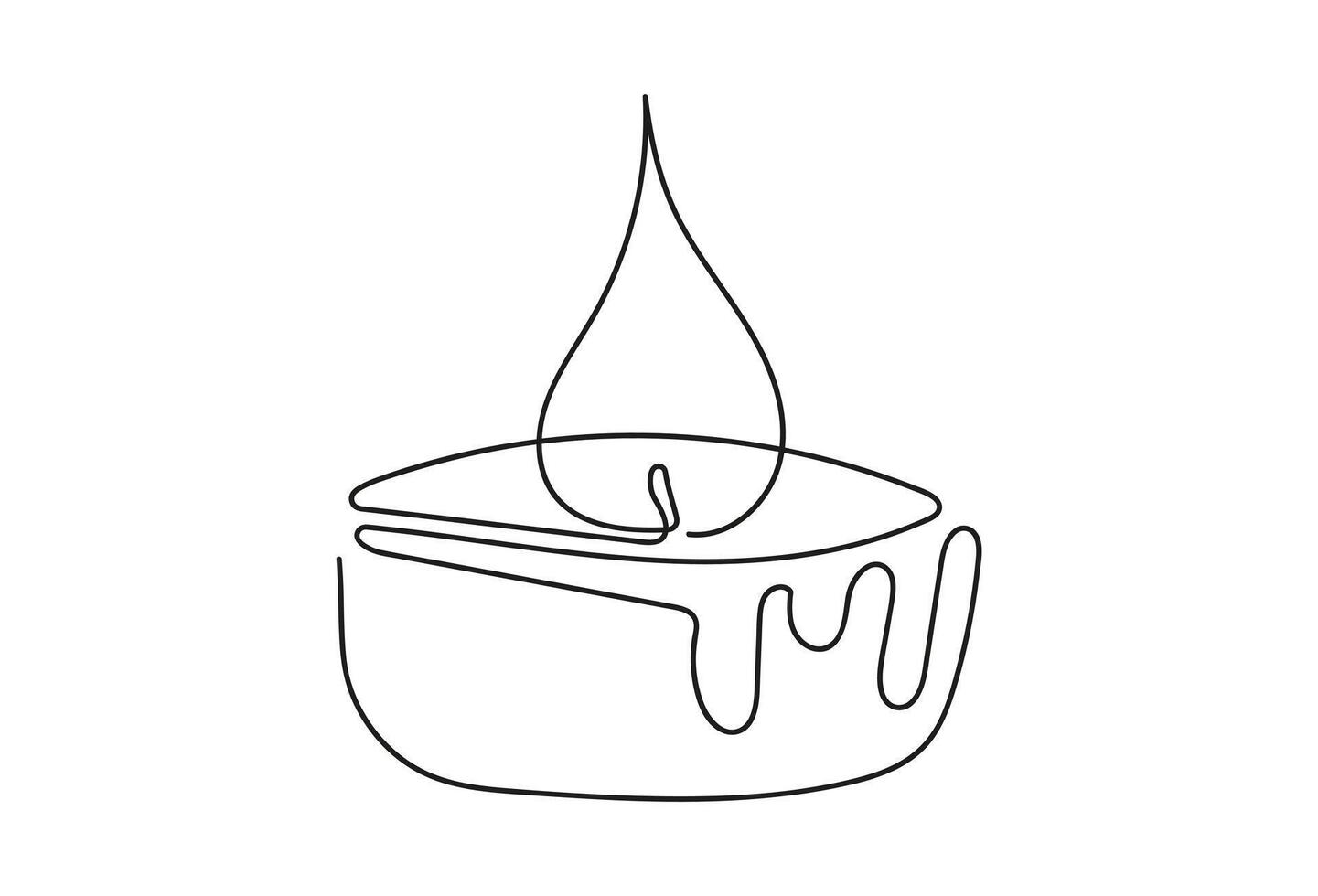 Tea light candle with flame. Burning decorative scented candle candle. Continuous one line drawing. Line art. Isolated on white background. Design element for print, greeting, postcard, scrapbooking. vector