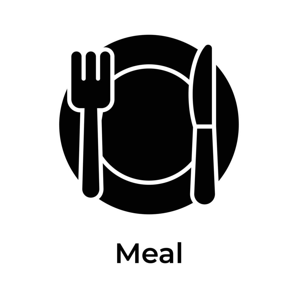 Fork and knife with plate denoting meal vector design