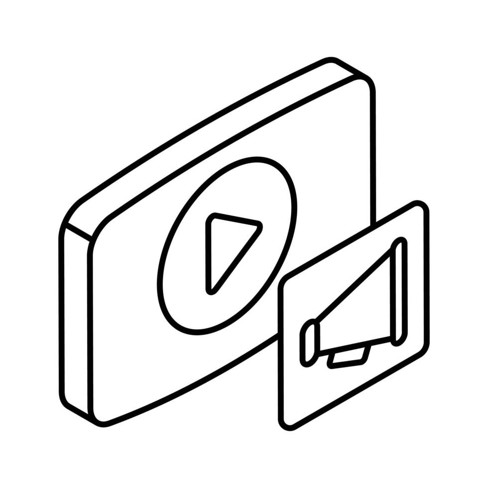 Video player with megaphone showing concept isometric icon of video marketing vector