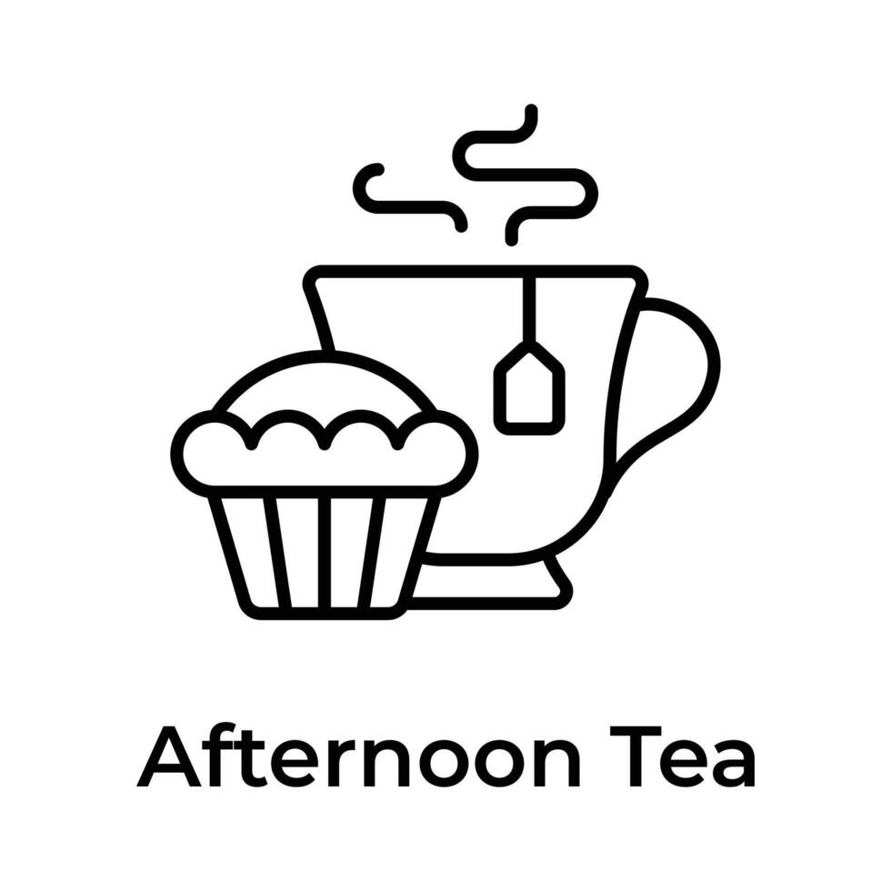 Teacup with cupcake showing concept icon of afternoon tea vector