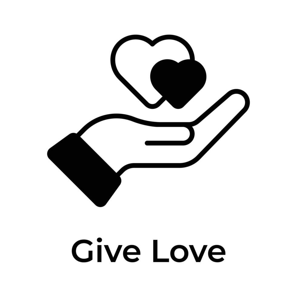 Hearts on hands denoting concept icon of giving love, mothers day vector