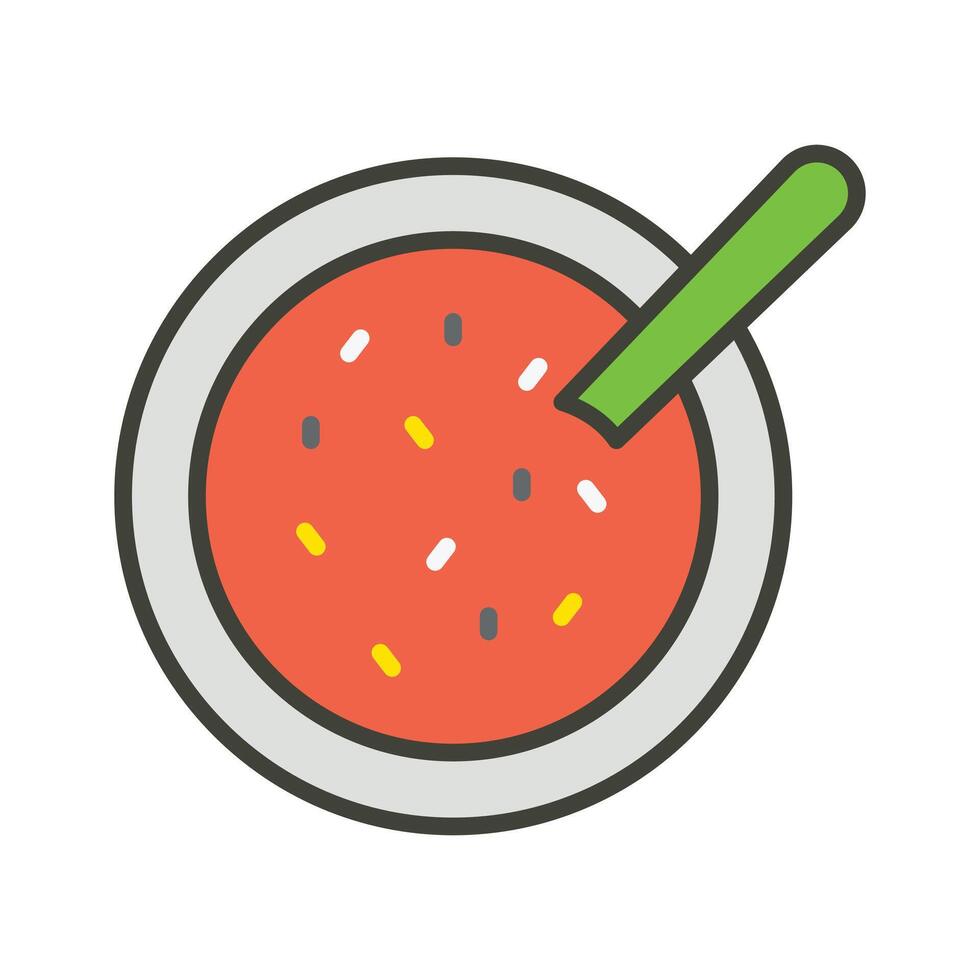 tomate sopa en cuenco con cuchara, sano comida vector diseño