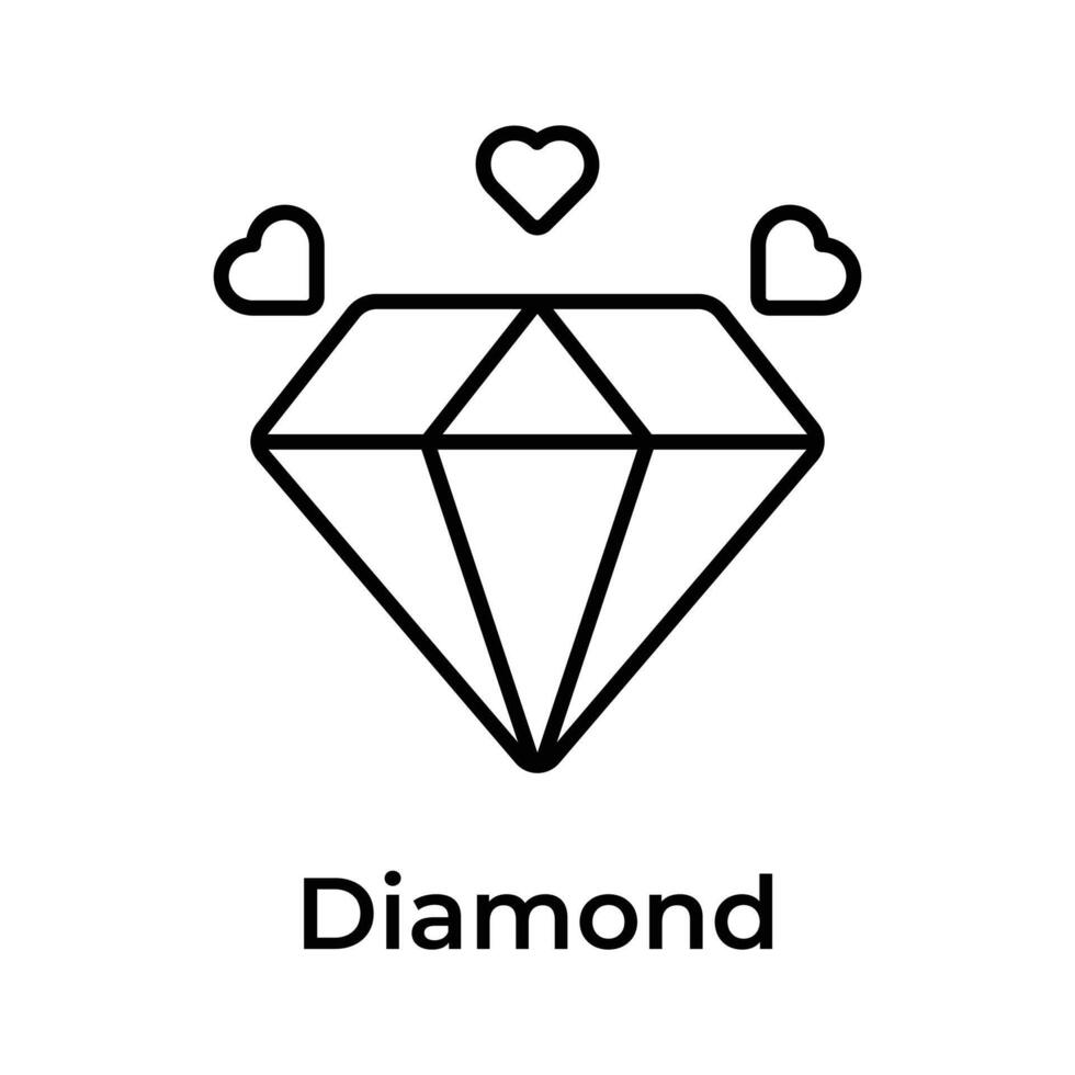 A beautiful diamond stone with heart, trendy icon of diamond vector