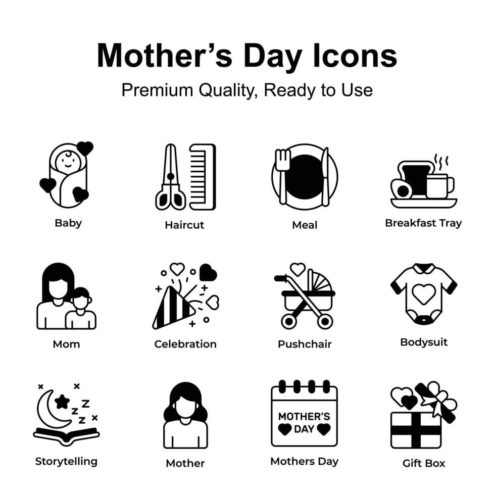 Get this amazing icons set of mothers day in modern design style vector