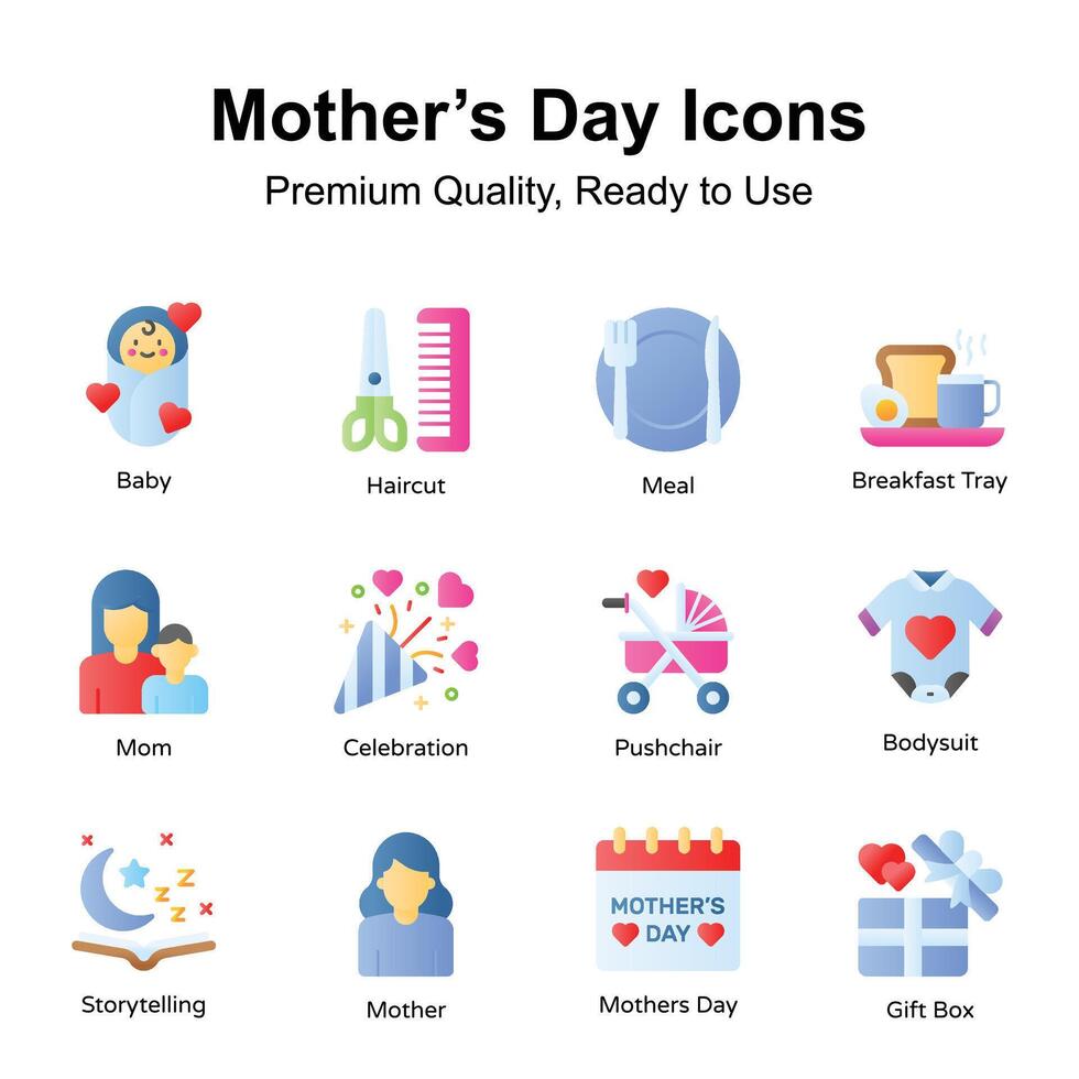 Get this amazing icons set of mothers day in modern design style vector