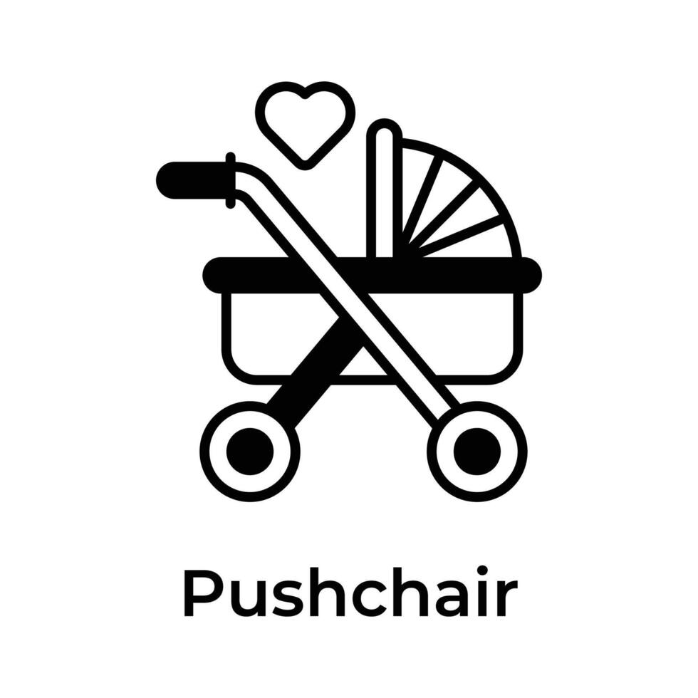 Trendy unique icon of baby pushchair, baby buggy, stroller, baby carrier vector