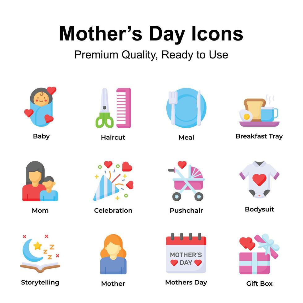 obtener esta increíble íconos conjunto de madres día en moderno diseño estilo vector