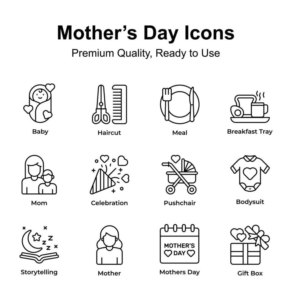 Get this amazing icons set of mothers day in modern design style vector