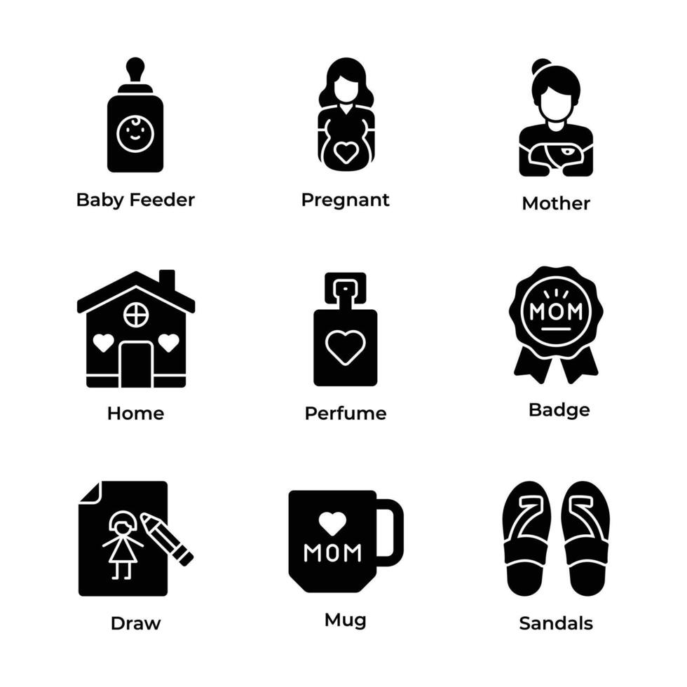 Visually appealing mothers day icons set, ready for premium use vector