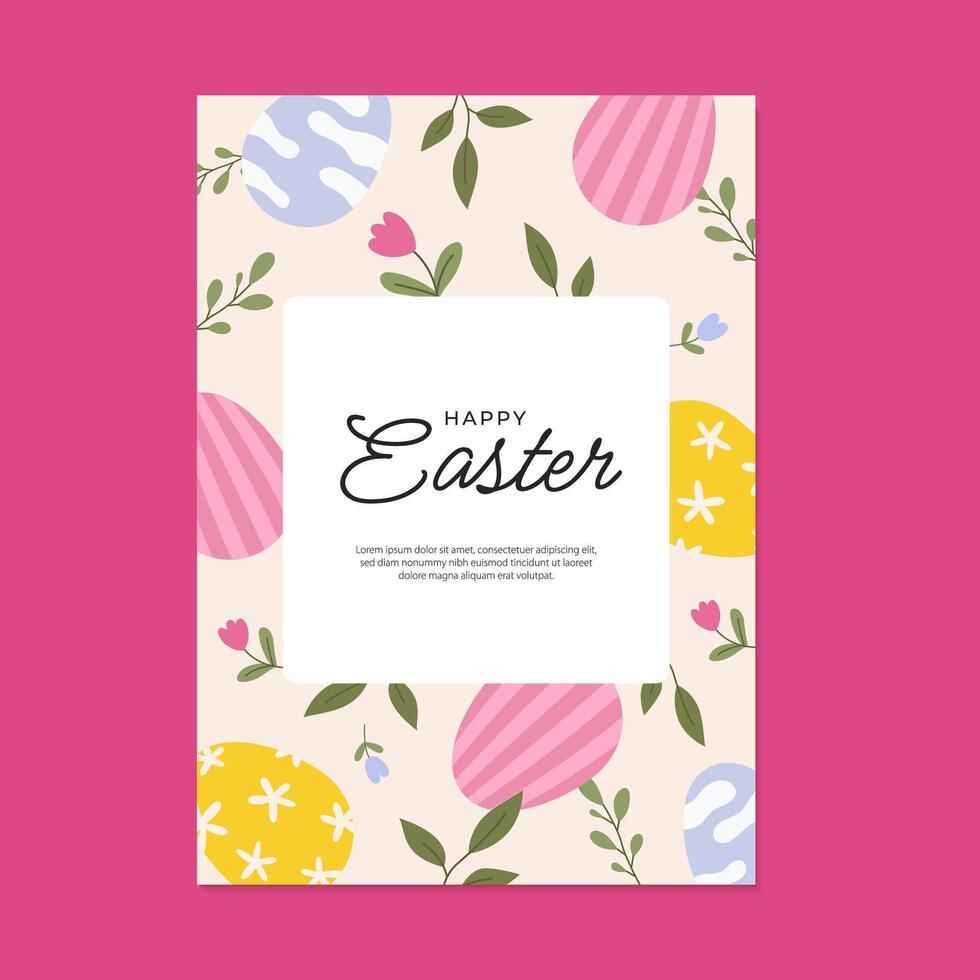 Easter poster with eggs and flowers vector
