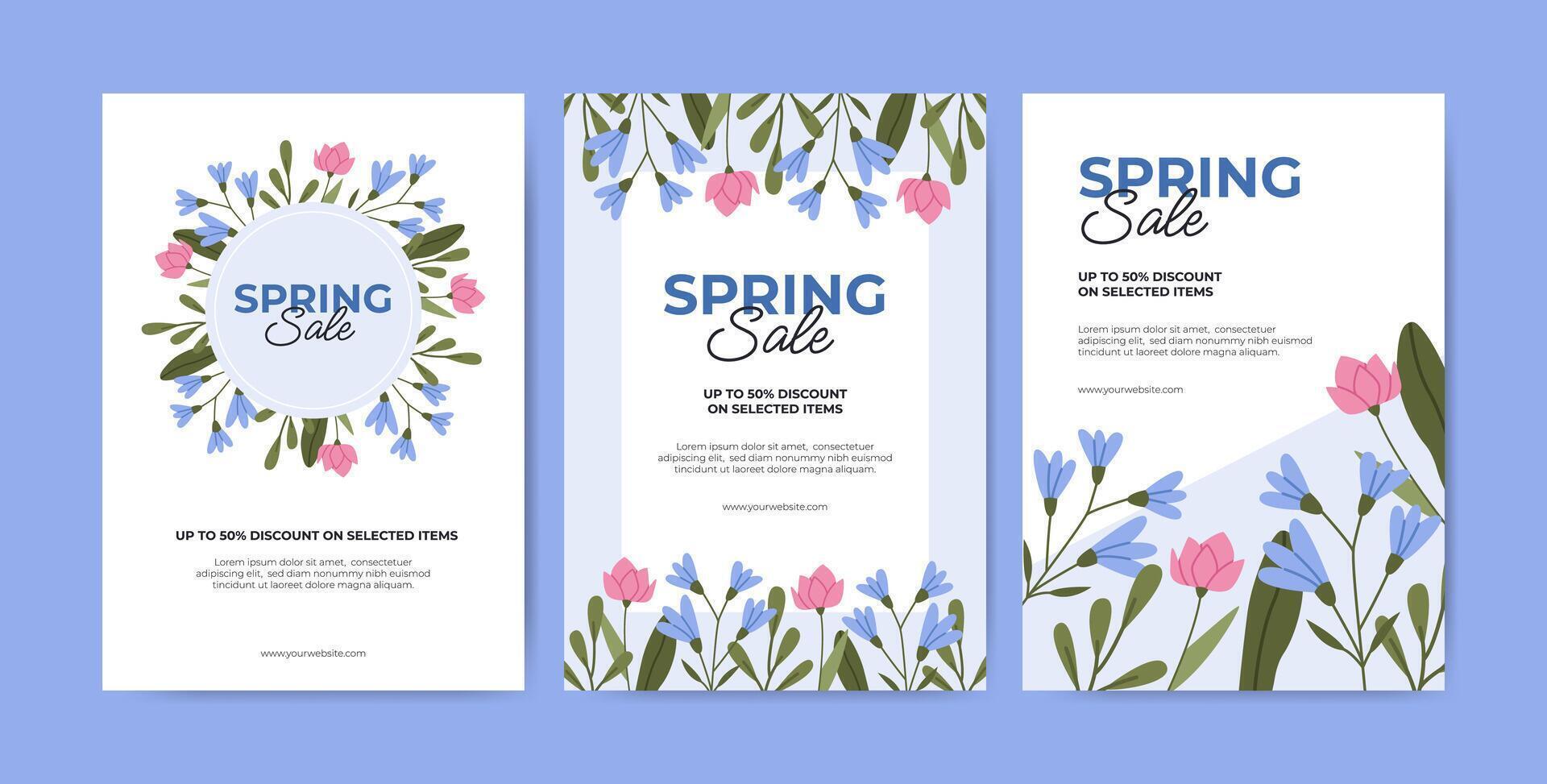 Spring sale banners with wildflowers vector