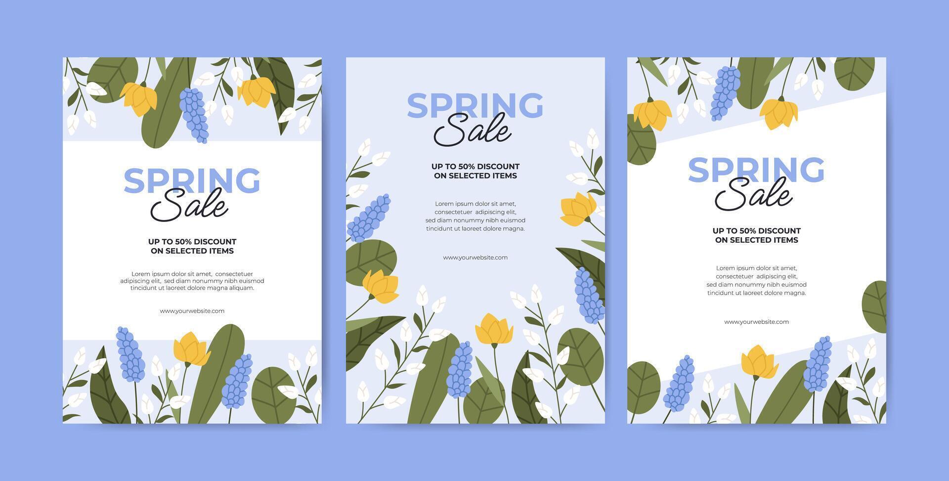 Set of cards with blooming wild flowers vector