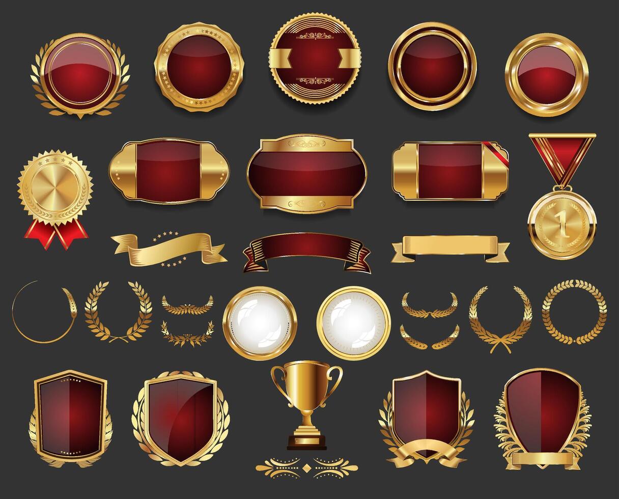Luxury gold and red labels retro vintage collection vector