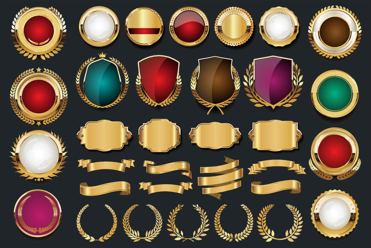 Collection of golden badge vector illustration