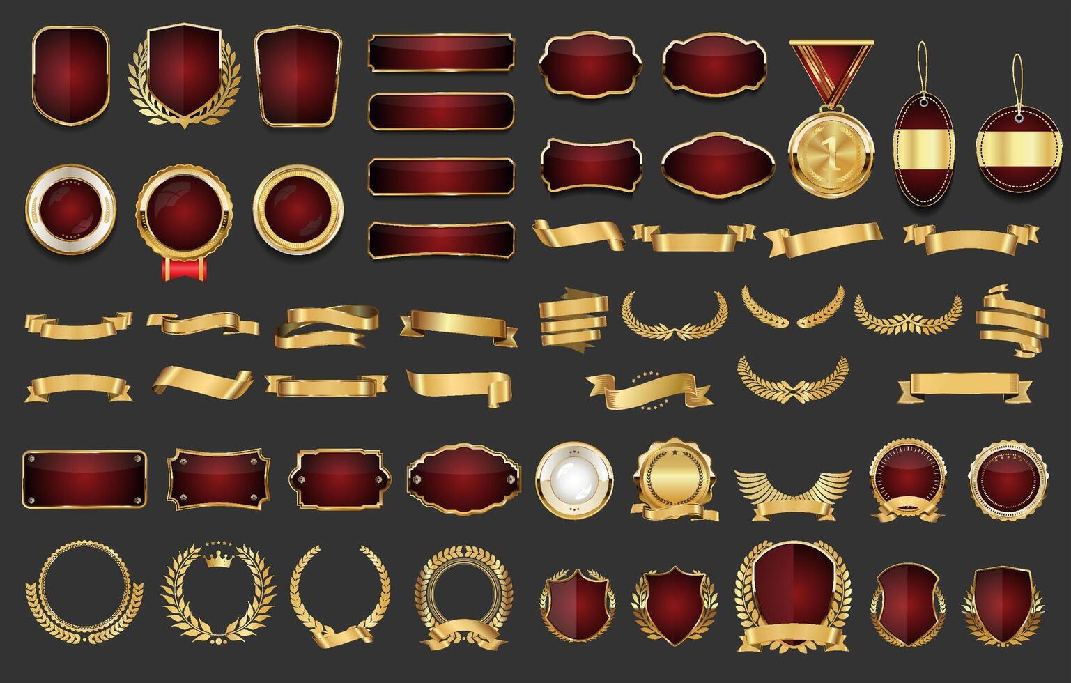 lujo oro y rojo etiquetas retro Clásico colección vector