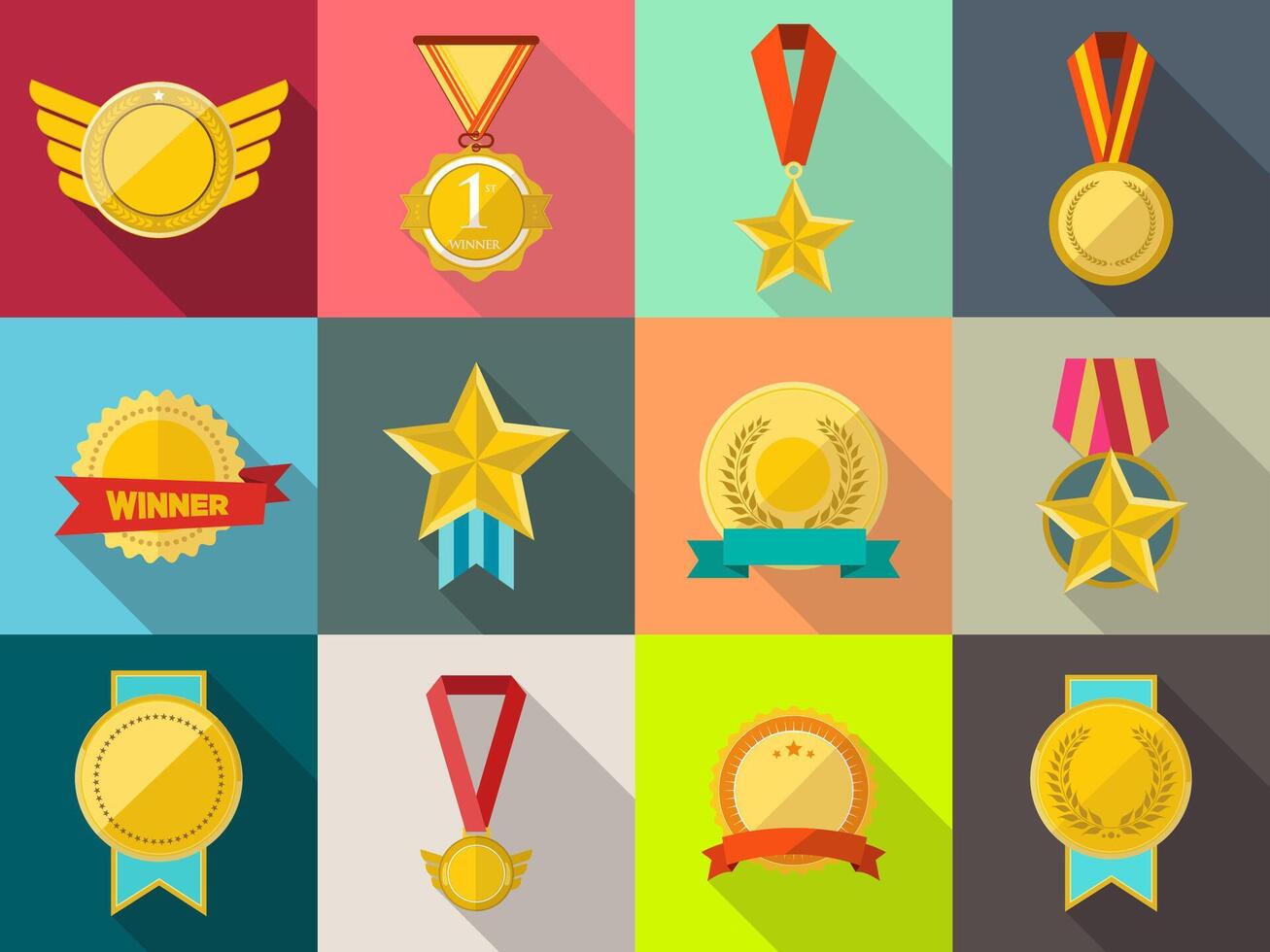 Trophy and awards icons flat design style vector illustration