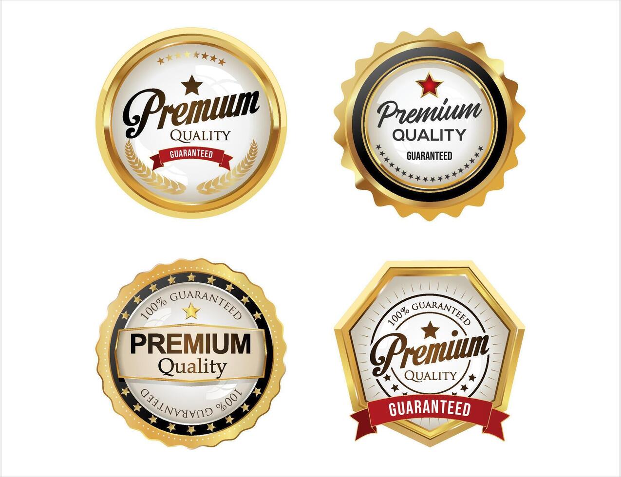 Collection of golden premium quality badges vector illustration