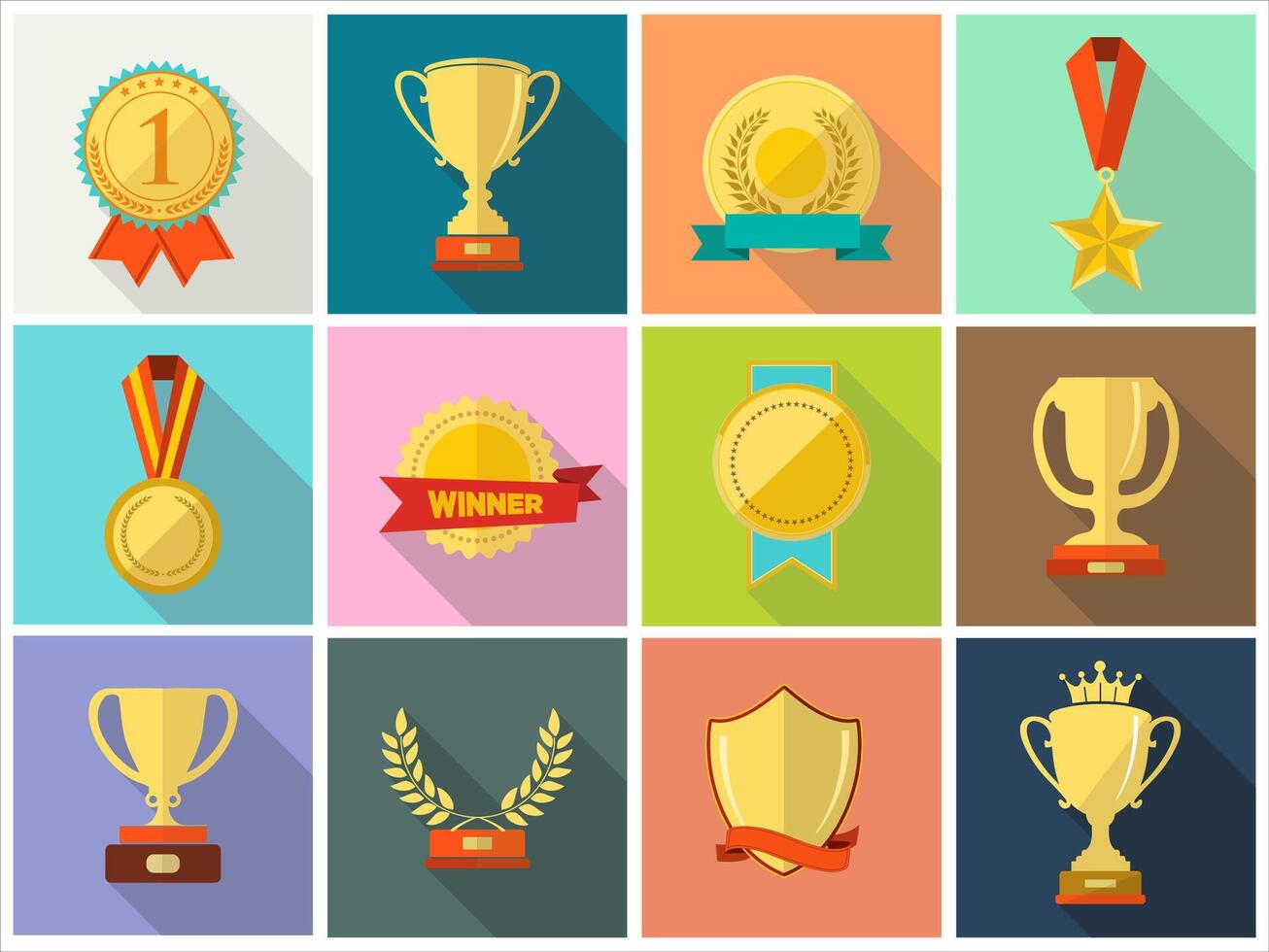 Deportes trofeos y premios en plano diseño estilo vector ilustración