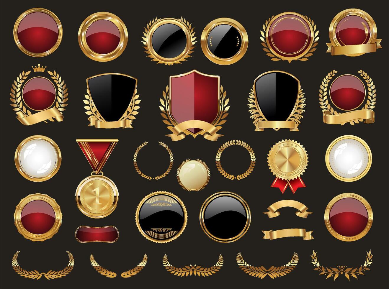 colección de dorado Insignia proteger cinta y laureles vector ilustración colección