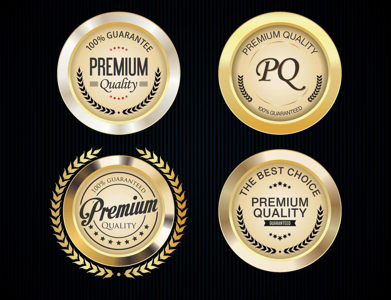 Collection of golden premium quality badges vector illustration